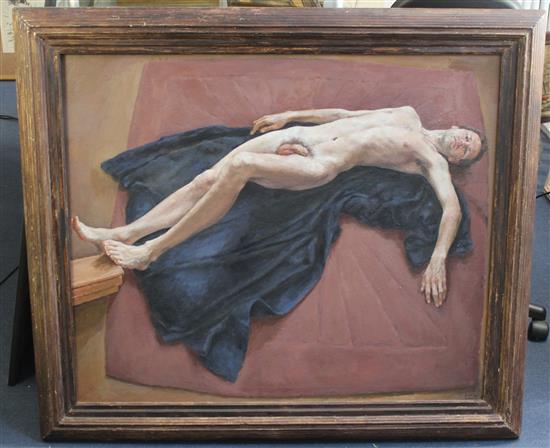 Patricia Vaughan Wright (1925-) Reclining male nude, 32 x 38in.
